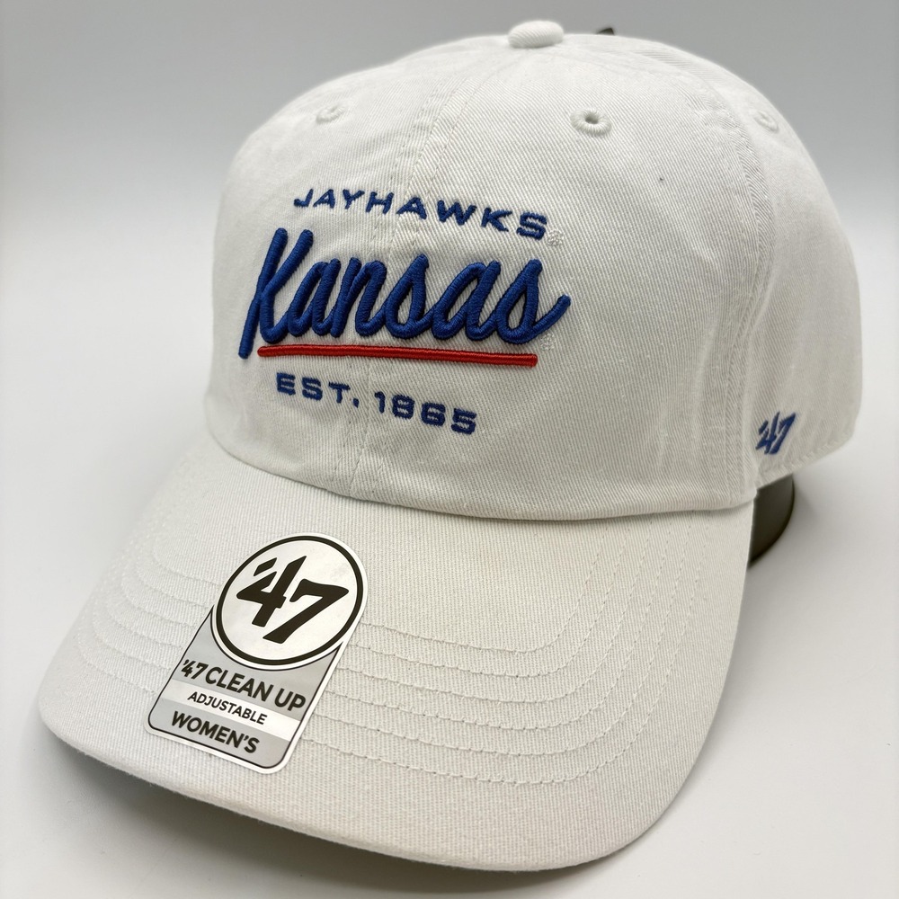 Kansas Jayhawks '47 Hat Womens Cap Clean Up Strap Back One Size White NEW